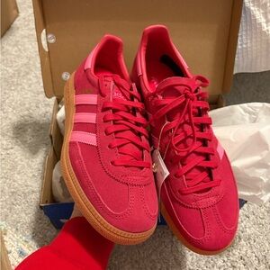 NWT Adidas Red Sneakers with Pink Stripes